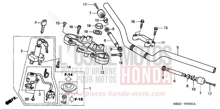 HANDLE PIPE/TOP BRIDGE (CB600F2/F22) for Hornet S BLACK (NH1) from 2002